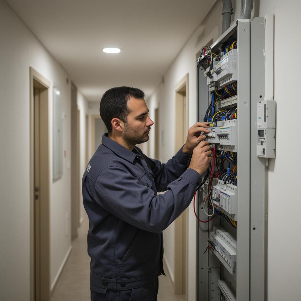 Electrician on the building panel